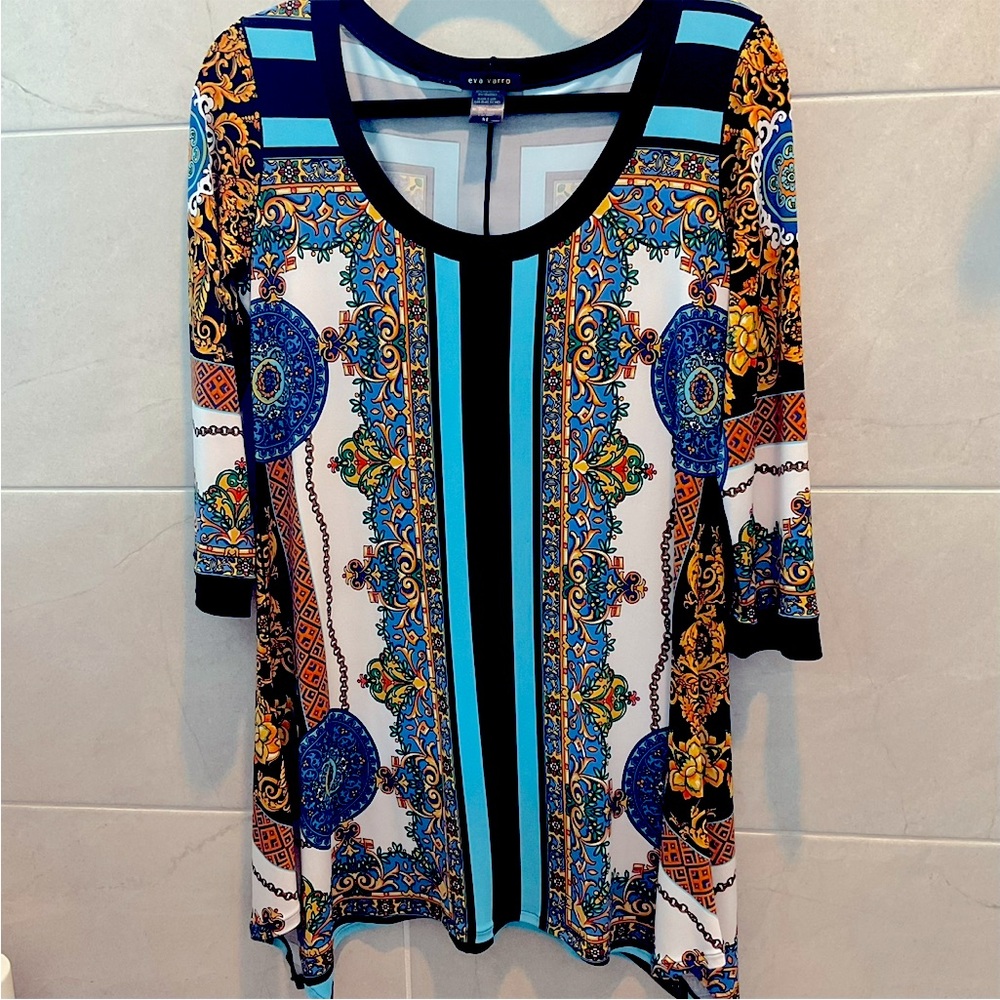Eva Varro Blue and Black Graphic Tunic